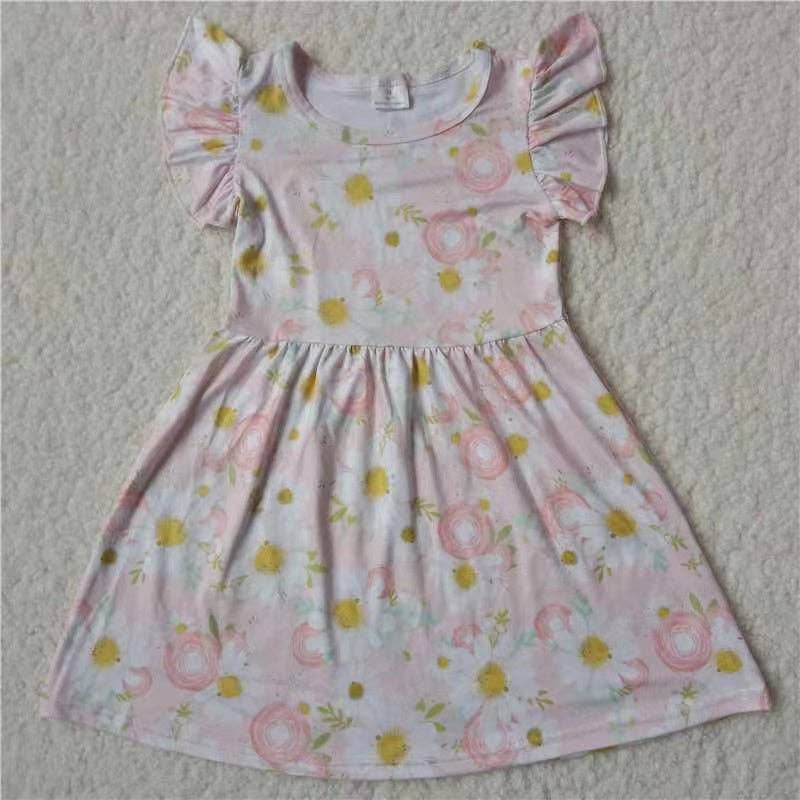 Baby girls pink yellow daisy pearl dresses: 4T