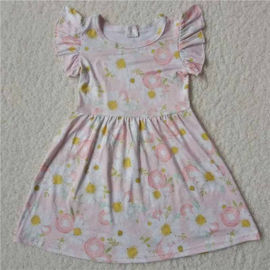Baby girls pink yellow daisy pearl dresses: 4T