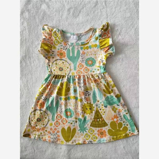 Baby girls green cactus pearl dresses: 4T